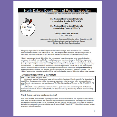NIMAS and NIMAC Policy Paper Accessible Materials (ND Policy Papers in Education) 